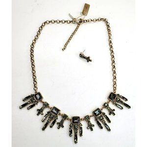 Iman Green Crystal Gold Brass Tone Necklace Fashion Statement Jewelry PD028